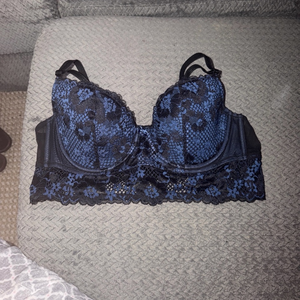 Adore Navy and Black Floral Lace Longline Bra - Picture 9 of 9
